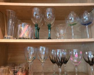 Wine Glasses, VTG George Briard, Purina "Scottie" highball glasses (3 each) Painted Wine Glasses. Aqua Wine Glasses, Green Stemmed Wine Glasses