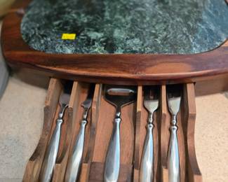 Green Marble Charcuterie Board with Pull Out Drawer & Utensiles