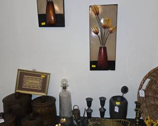 Brass & Vtg Wood Canasters