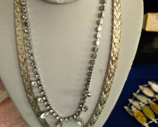 Sterling V Braided Necklace & Rhinestone Necklace