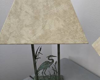 Metal Blue Heron Lamps (2 Available) Die Cut Green Patina Finish