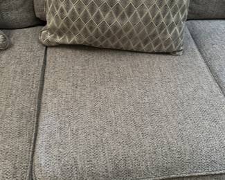 #50 - $500 - Gray tweed velveteen sofa 36tx98wx47d