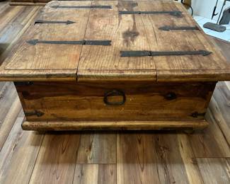 #47 - $190 - Antique Spanish wood trunk - two doors on top 16tx35wx35d