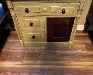 #78 - $110 - Beige painted wood with marble top stand 27tx29wx15