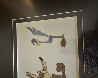 #65 - $90 - Wiley coyote & Road runner picture with leather matting 23x18