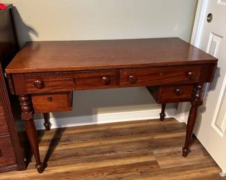 #80 - $180 - Mahogany desk with 2 fabric rods 30tx44w21.5d
