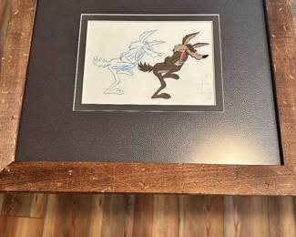 #55 - $90 - Wiley coyote print with leather matting 19.5x17