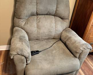 #72 - $90 Blue grey velveteen recliner electronic 42tx35wx27