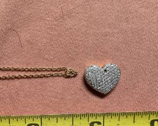 #93 - $175 - 14 kt gold chain with diamond heart 3 gr 17in chain