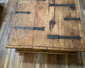 #47 - $190 - Antique Spanish wood trunk - two doors on top 16tx35wx35d