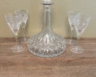 #4 - $90 - 4 - Waterford crystal goblets with crystal decanter