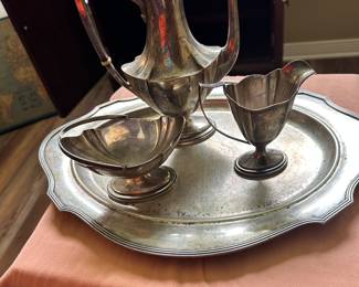 #18 - Sterling Coffee set - Coffee pot, creamer, sugar, tray