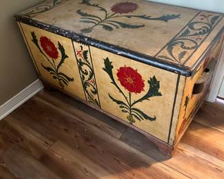 #66 - $300 - Pennsylvanian primitive trunk with red flowers 24tx24wx20.5