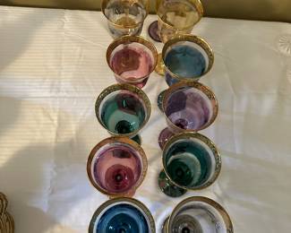 #56B - $70 - Bohemian wine glasses gold trimmed - 12 glasses
