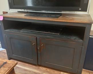 #42 - $400 - Entertainment center black with natural wood top - solid 38tx60wx23d