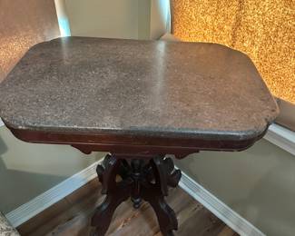 #53 - $220 - Eastlake walnut antique Marble top side table 29.5tx28.5wx19.5d