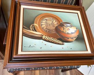 #48 - $50 - Pebble sand painting Native American pottery 23x18