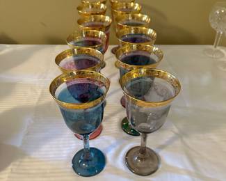 #56B - $70 - Bohemian wine glasses gold trimmed - 12 glasses