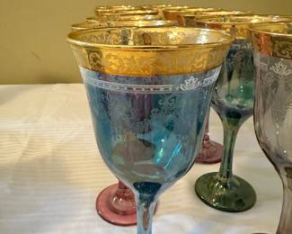 #56B - $70 - Bohemian wine glasses gold trimmed - 12 glasses