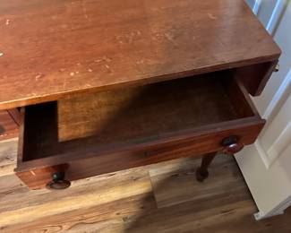 #80 - $180 - Mahogany desk with 2 fabric rods 30tx44w21.5d