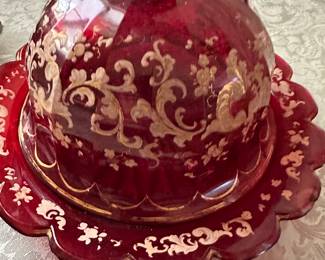 #68 - $70 - Cranberry red butter dish
