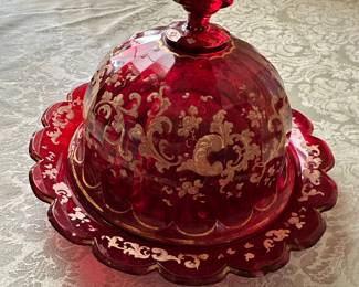 #68 - $70 - Cranberry red butter dish