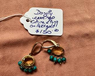 #90 - $150 - Dangling earring citrine turgid on 14kt gold
