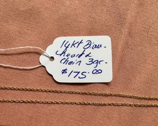 #93 - $175 - 14 kt gold chain with diamond heart 3 gr 17in chain
