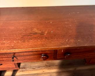 #80 - $180 - Mahogany desk with 2 fabric rods 30tx44w21.5d