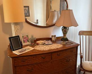 Tiger Oak Dresser and Mirror