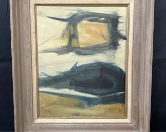 Vintage framed abstract oil on canvas painting
