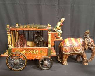 Barnum and Bailey's circus wagon with animal figurines