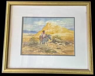 Framed Lloyd Harting style watercolor painting