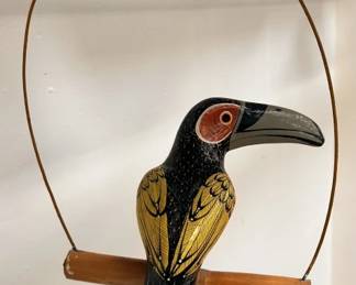 Sergio Bustamante style hand painted wood bird
