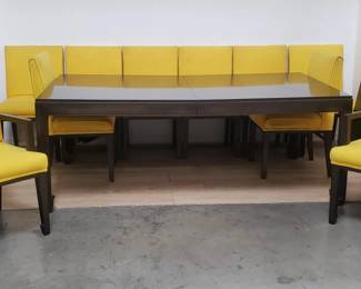 Mid century modern Asain-style dark walnut dining table and chairs