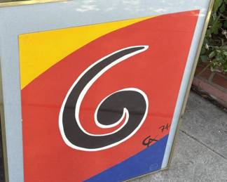 Alexander Calder "Sky Swirl" and dated lithograph in stone. From the "Flying Colors" with an embossed stamp for authenticity for Braniif International Airlines.