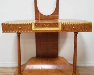 Emile Jacques Ruhlmann stlye French vanity table, art deco, burl wood.