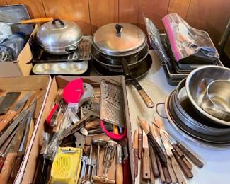 Kitchen utensils, pans, etc.