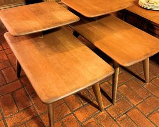 Heywood-Wakefield 2 tier side tables; each is signed.