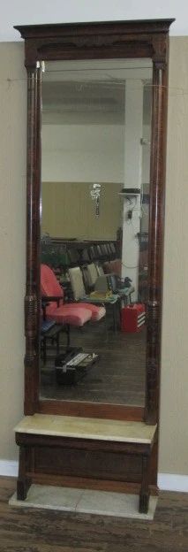 Victorian Walnut Pier Mirror w/Marble Shelf