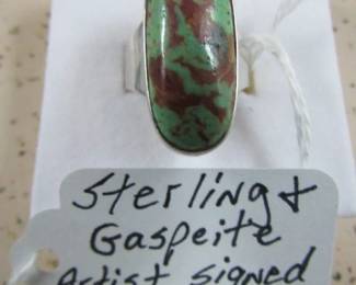 Sterling & Gaspeite Artist Signed Ring