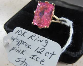 10K Gold Ring w/Approx. 12 ct. Pink Ice Stone