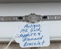 Antique 14K Gold, Sapphire & Diamond Bracelet