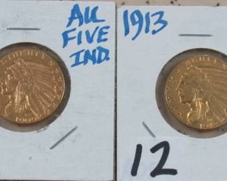 1909-D & 1913 Gold $5.00 Indian Head Coins