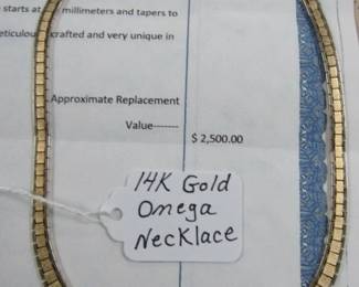 Heavy 14K Gold Omega Necklace w/Old Appraisal