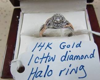 14K Gold Diamond Halo Ring
