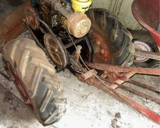1950’s Simplicity Walk Behind Tractor w/ Briggs & Stratton Model 9 engine & plow blade- engine & transmission are not locked up