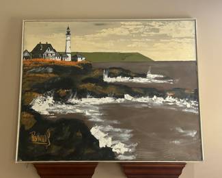Large mid century Painting of a lighthouse