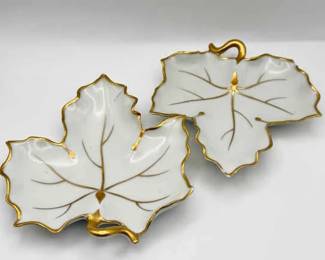 (2) Barat Limoges Leaf Trinket Dishes