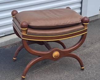 Bakers Furniture Regency-Style Leather & Wood Ottoman